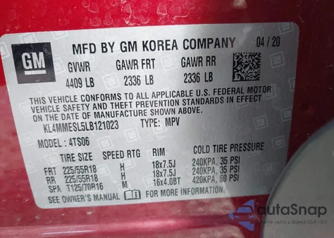 2020 Buick Encore Gx Awd Select from USA, damaged, VIN KL4MMESL5LB121023